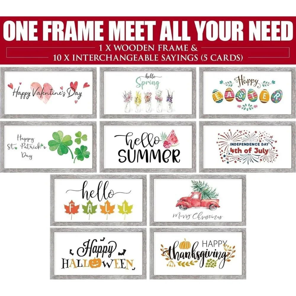 Charming 9x17 Rustic Wall Decor with 10 Interchangeable Sayings - Holiday Gift
